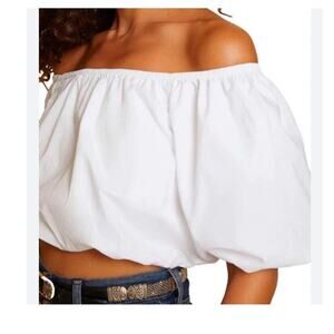 Zara Top Women’s Small White Off Shoulder Blouse Cropped Puff Sleeves